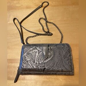 Gray Embossed Leather Crossbody Bag